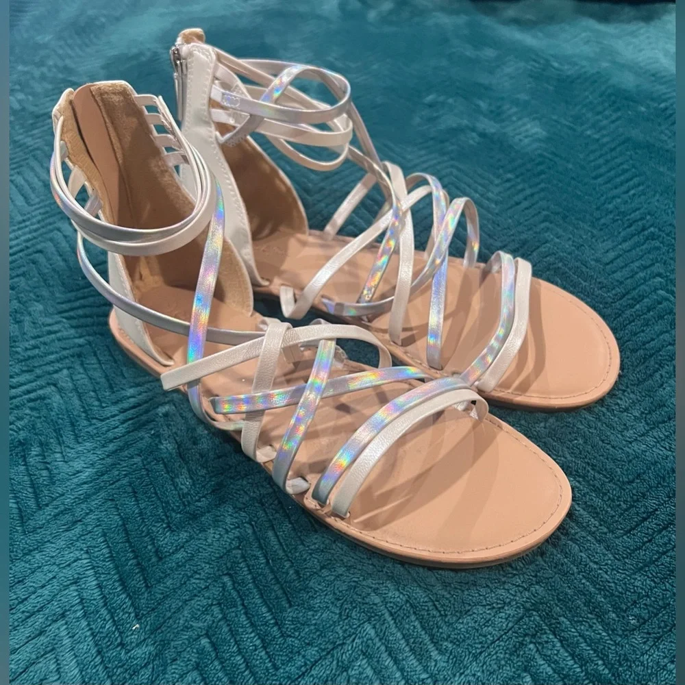 Cat & Jack Holographic Strappy Sandals - White and Silver